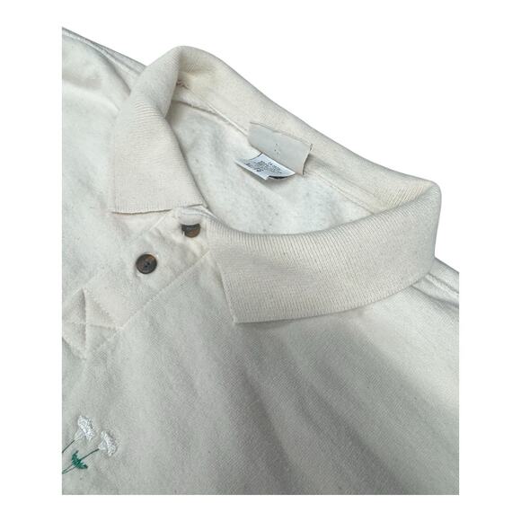 Vintage The Shirt Co XL Ivory Henley Embroidered Floral Banff Collard Sweatshirt - Picture 12 of 13